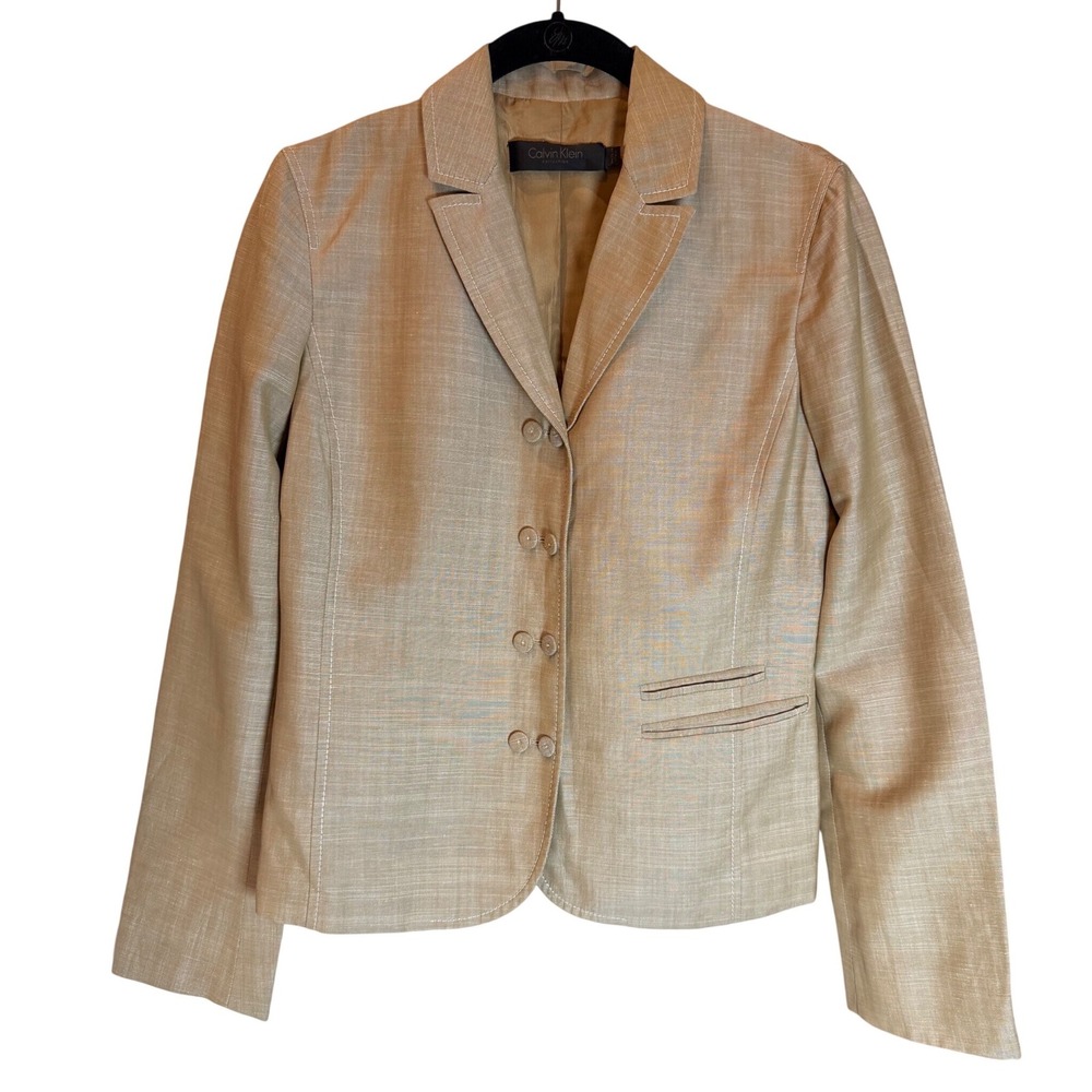 Calvin Klein Collection Tan Wool Silk Linen Blazer Jacket Made in Italy Size 6